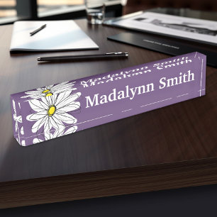 Purple and Yellow Whimsical Daisy Custom Text Nameplate