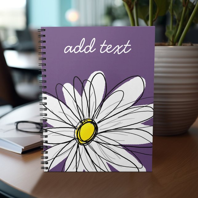 Purple and Yellow Whimsical Daisy Custom Text Notebook (Personalized notebook - add photos and your name or other text)