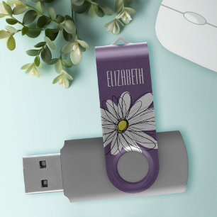 Purple and Yellow Whimsical Daisy Custom Text USB Flash Drive