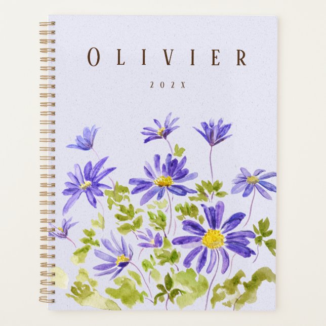 purple anemone blanda Watercolor hand painted  Planner (Front)