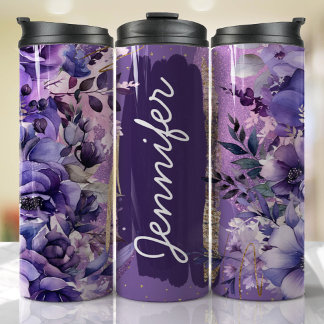Purple Anemone Floral Add Name Custom Gift Thermal Tumbler