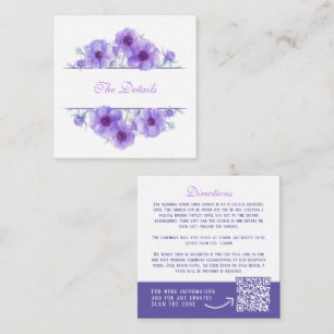 Purple anemone floral wedding details QR code Enclosure Card