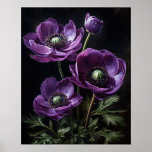 Purple Anemone Flowers Art Print Poster
