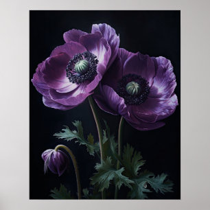 Purple Anemone Flowers Art Print Poster