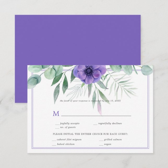 Purple Anemone Greenery Border RSVP Card (Front/Back)