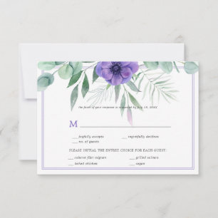 Purple Anemone Greenery Border RSVP Invitation