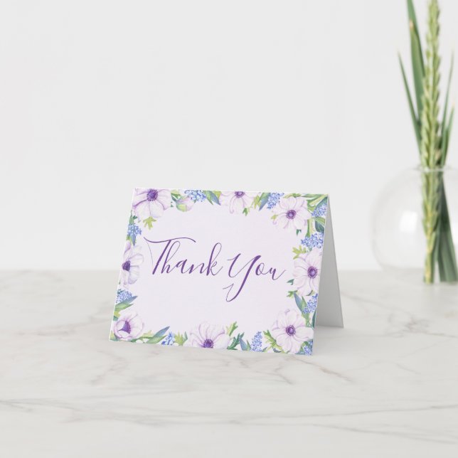 Purple Anemone Hyacinth Spring Thank You Card (Front)