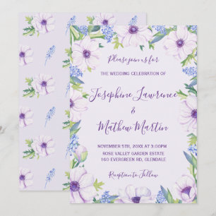 Purple Anemone Hyacinth Spring Wedding Invitations