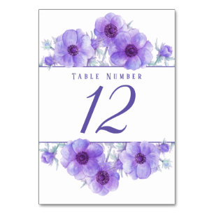 Purple anemone watercolor art table numbers