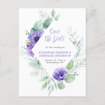Purple Anemones Greenery Frame Save the Date