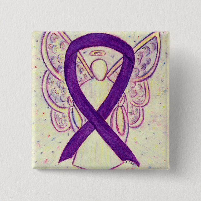 Purple Angel Awareness Ribbon Custom Art Pins (Front)