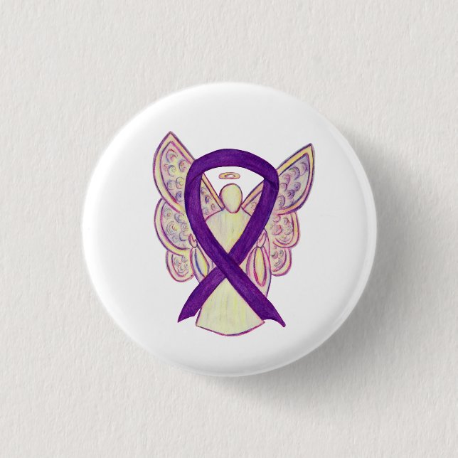 Purple Angel Awareness Ribbon Custom Art Pins (Front)