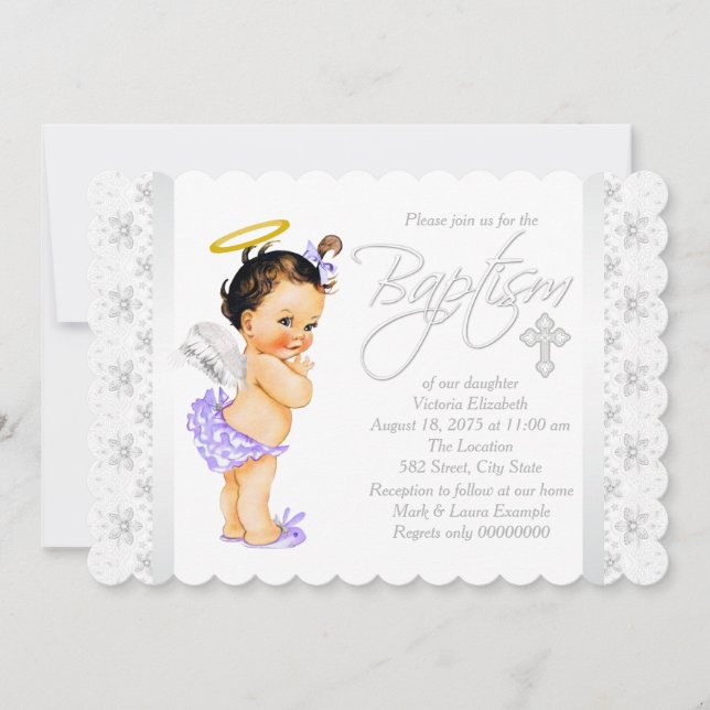 Purple Angel Baptism Invitation (Front)