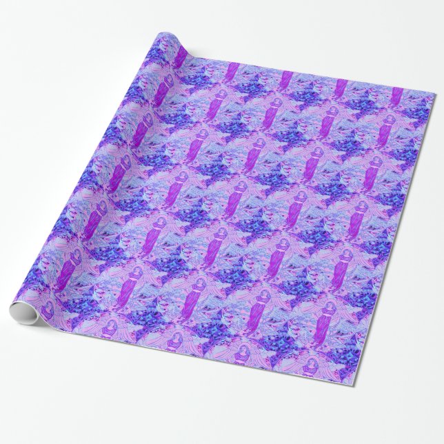 Purple angel pattern with flowers wrapping paper (Unrolled)