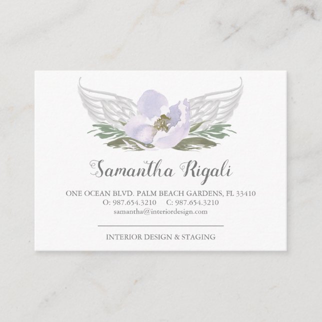 Purple Angel Wings Floral Business Cards (Front)
