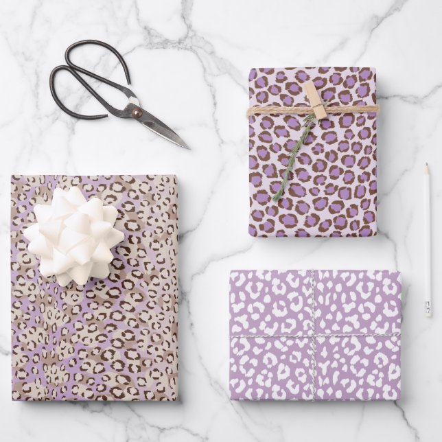 Purple animal leopard print gift wrapping paper (Front)