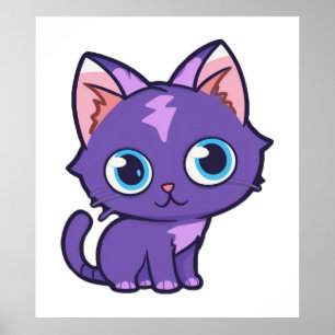 Purple Anime Cat Vector Art Poster