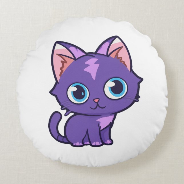 Purple Anime Cat Vector Art Round Cushion (Front)