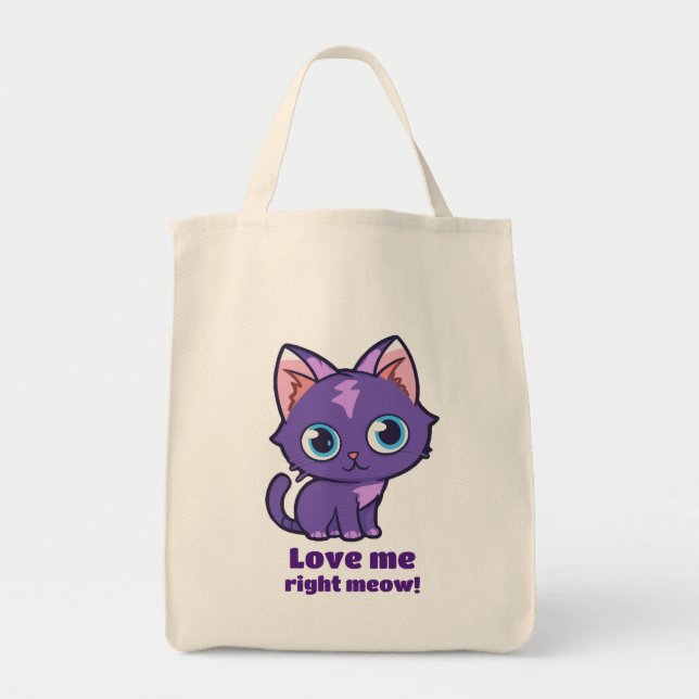 Purple Anime Cat Vector Art Tote Bag (Front)