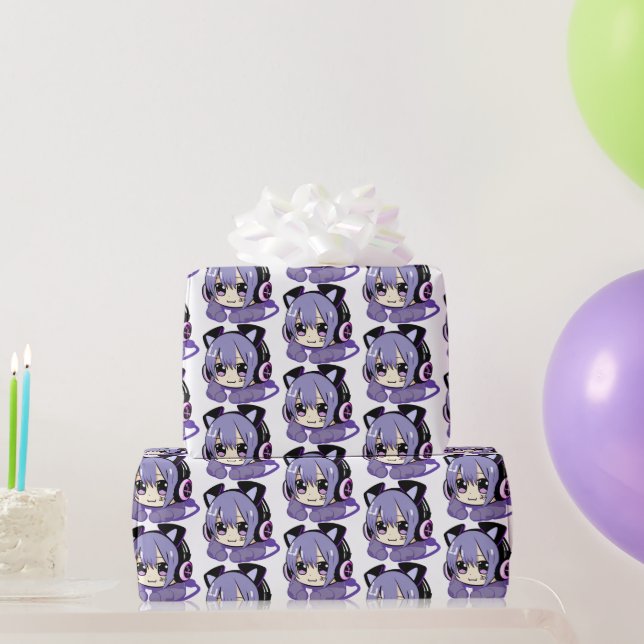 Purple Anime Gaming Girl Wrapping Paper (Party Gifts)