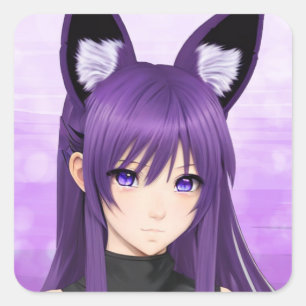 Purple Anime Girl with Fox Ears  Square Sticker