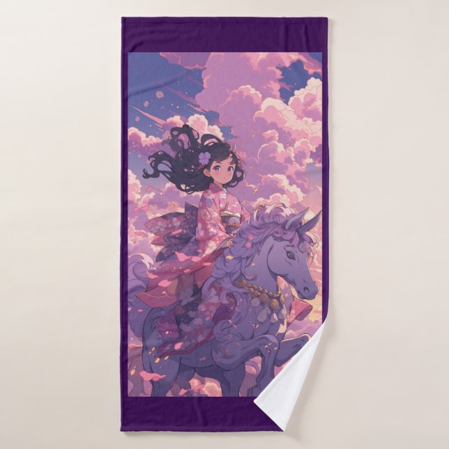 Purple Anime Princess on Horse Beach Towel (Bath Towel)