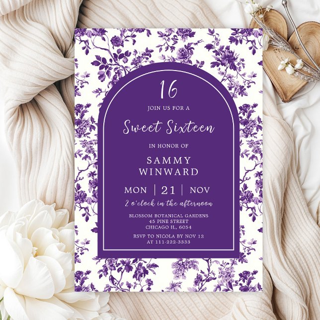 Purple Antique Chinoiserie Sweet Sixteen Invitation (Creator Uploaded)