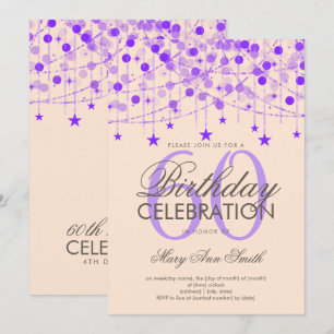 Purple Any Age Birthday String Lights & Stars Invitation