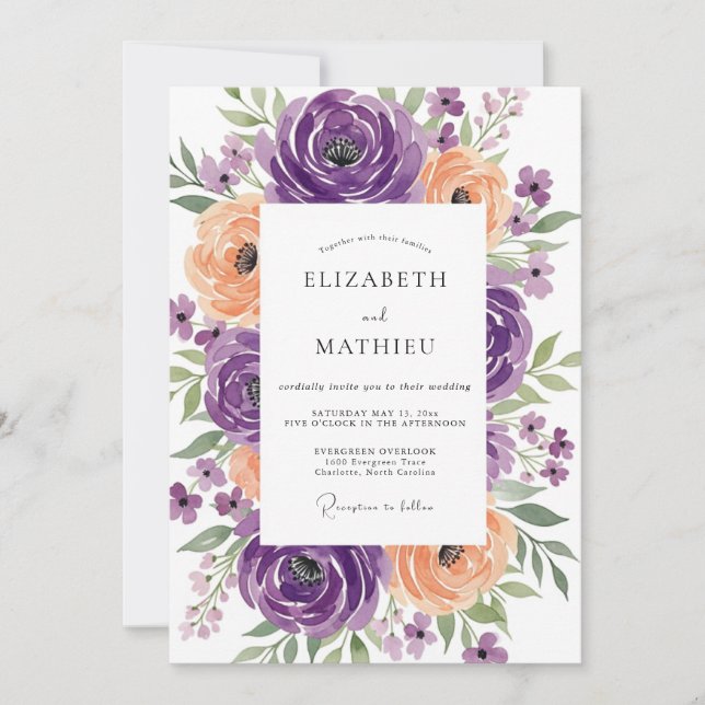 Purple Apricot Radiant Spring Wedding Invitation (Front)