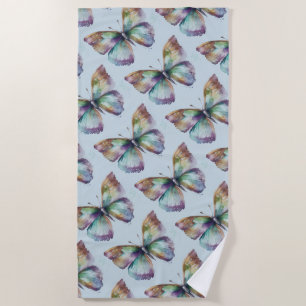 Purple Aqua Blue Butterflies Beach Towel