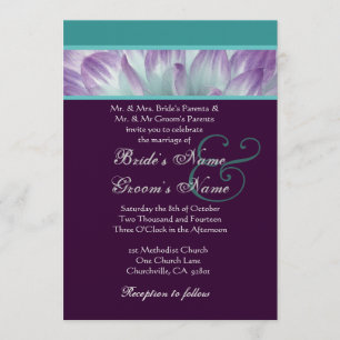 Purple Aqua Blue Dahlia Petals Wedding Metallic v2 Invitation