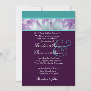 Purple Aqua Blue Dahlia Petals Wedding Recycled Invitation