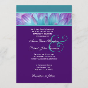 Purple Aqua Blue Dahlia Petals Wedding Recycled V2 Invitation