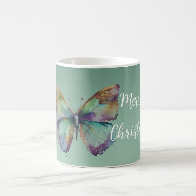 Purple Aqua Blue Gold Mint Butterflies Coffee Mug (Center)