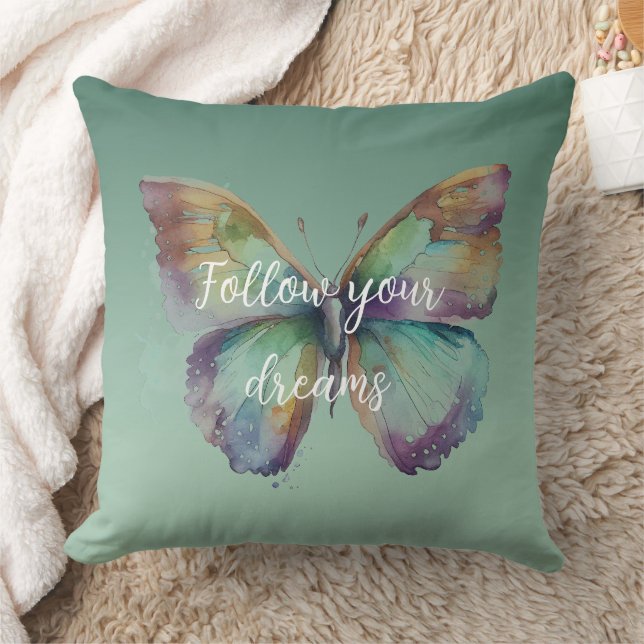Purple Aqua Blue Gold Mint Butterflies Cushion (Blanket)