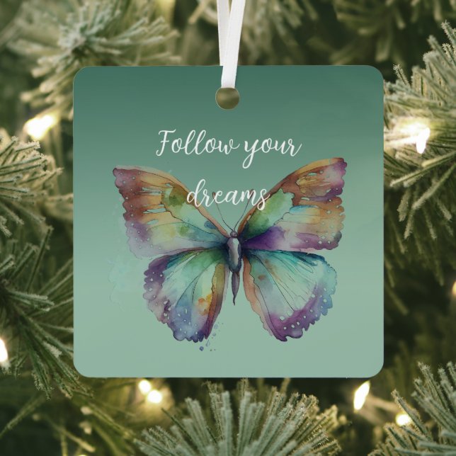 Purple Aqua Blue Gold Mint Butterflies Metal Tree Decoration (Insitu)