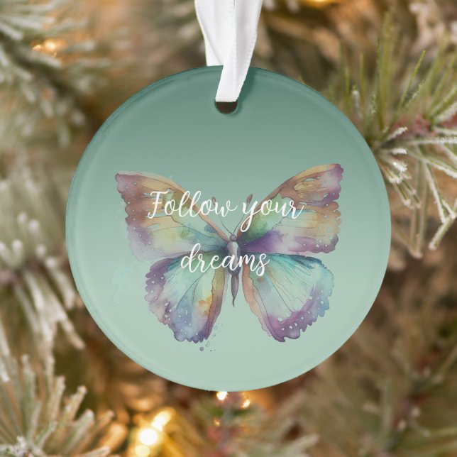 Purple Aqua Blue Gold Mint Butterflies Ornament (Tree)