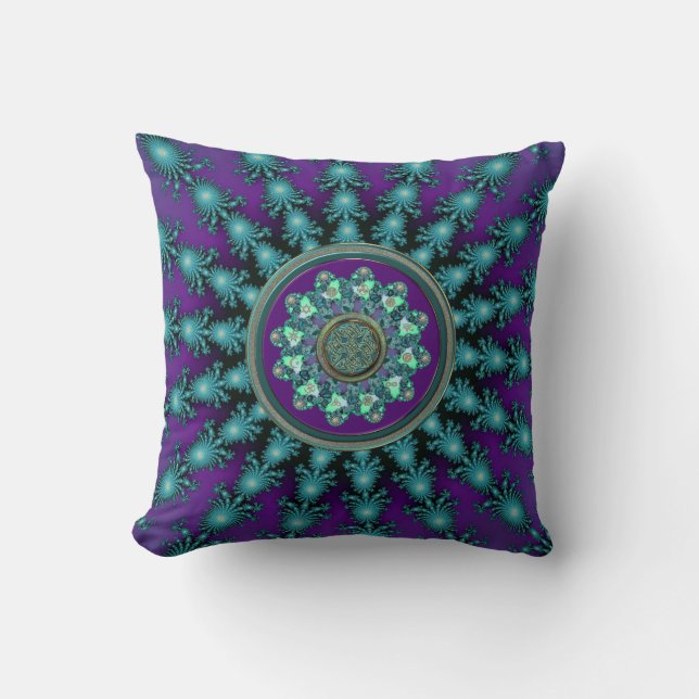 Purple Aqua Celtic Mandala Throw Pillow (Front)