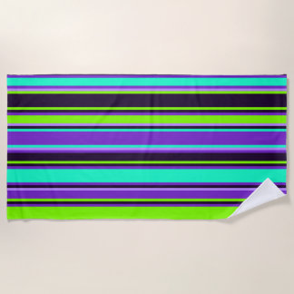 Purple, Aqua, & Chartreuse Striped Beach Towel