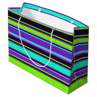 Purple, Aqua, & Chartreuse Striped Gift Bag