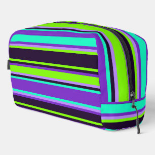 Purple, Aqua, & Chartreuse Striped Toiletry Bag