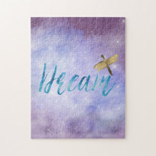 Purple Aqua Dream Gold Dragonfly Jigsaw Puzzle