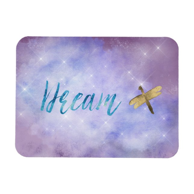 Purple Aqua Dream Gold Dragonfly Magnet (Horizontal)