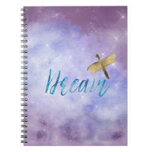 Purple Aqua Dream Gold Dragonfly Notebook