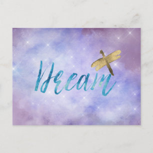 Purple Aqua Dream Gold Dragonfly Postcard