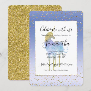 Purple Aqua Gold Glitter Unicorn Invitation