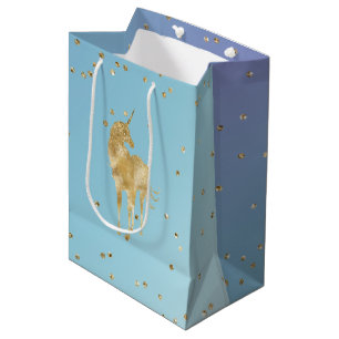 Purple Aqua Gold Sparkle Unicorn   Medium Gift Bag