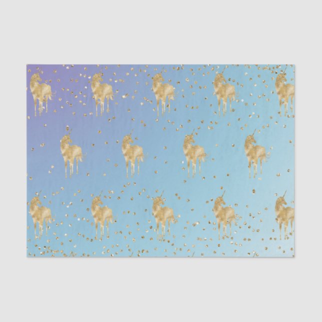 Purple Aqua Gold Sparkle Unicorn     Tissue Paper (Front)