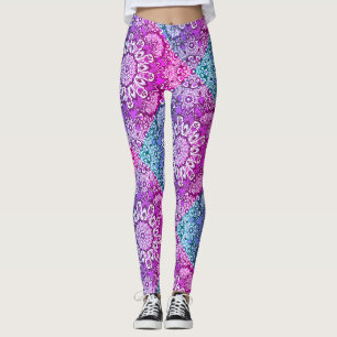 Purple Aqua Mandala Pattern Boho Leggings