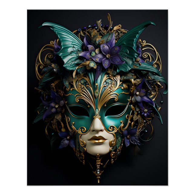 Purple Aqua Masquerade Masks Mardi Gras Drama Poster (Front)